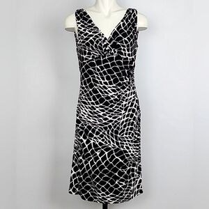 Lauren Ralph Lauren Women's Black White Grid Faux Wrap Jersey Dress 8